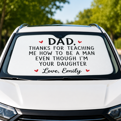 Personalized Thanks Dad Car Windshield Sun Shade, Custom Car Sun Shade for Dad, Gift For Dad TOM99