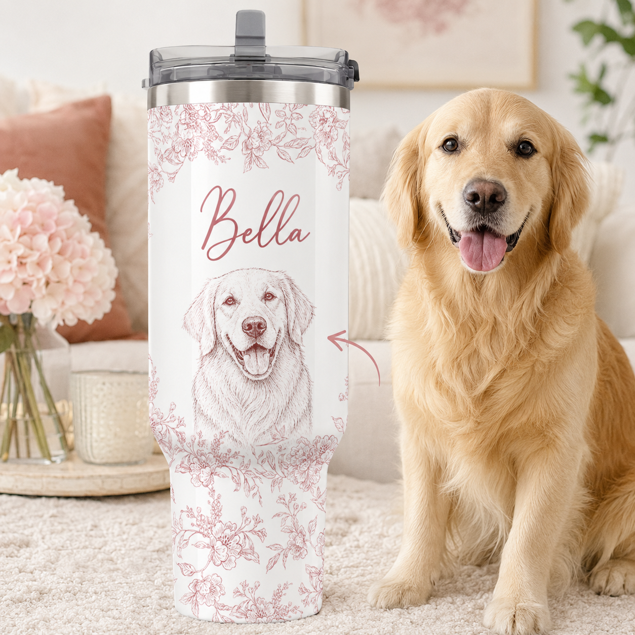 Custom Photo Flower Dog 30oz Tumbler | Gift For Dog Lovers | Pet Lover Gifts TOM99