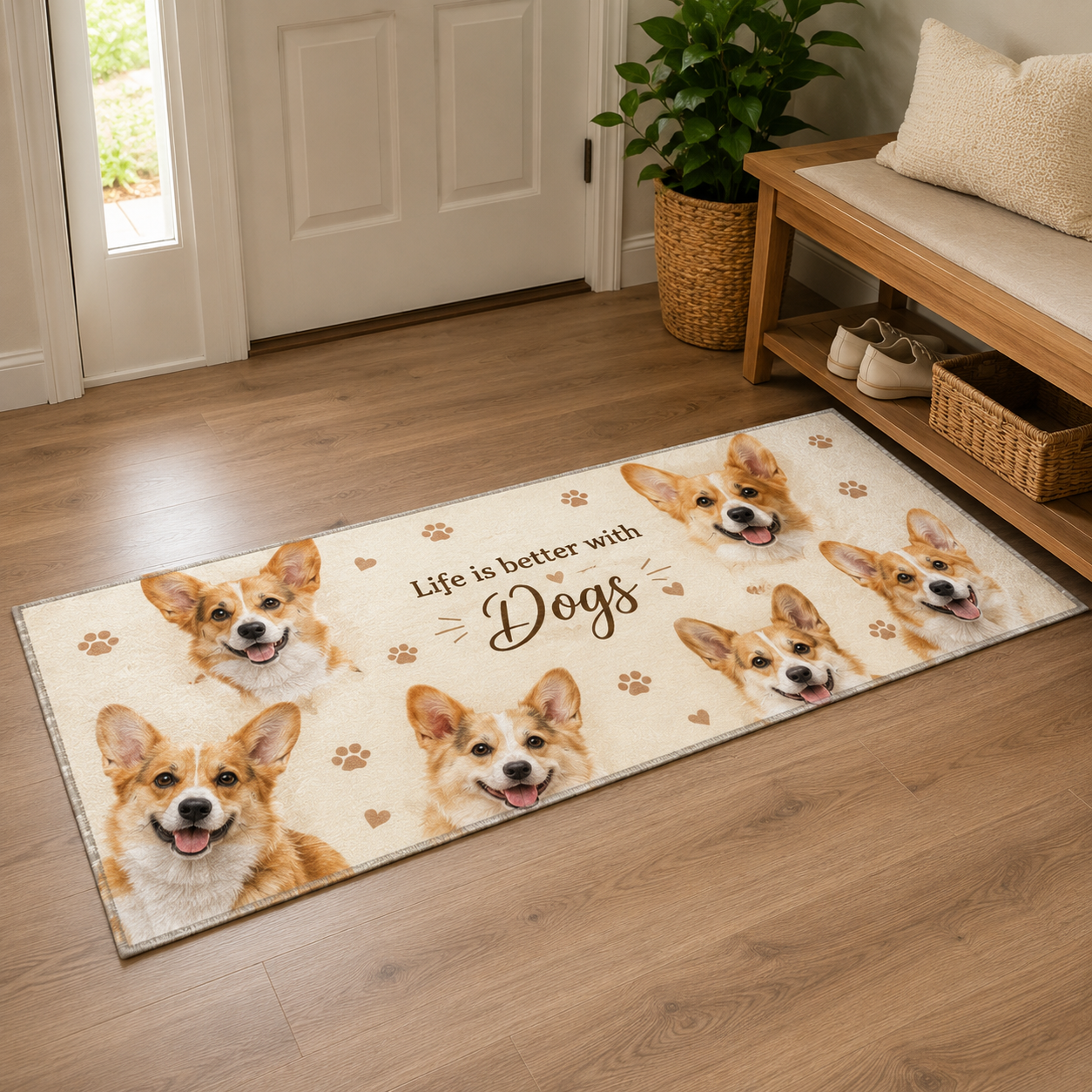 Custom Photo Life Is Better With Dogs Runner Rug | Pet Hallway Runner Carpet | Gift For Dog Lovers