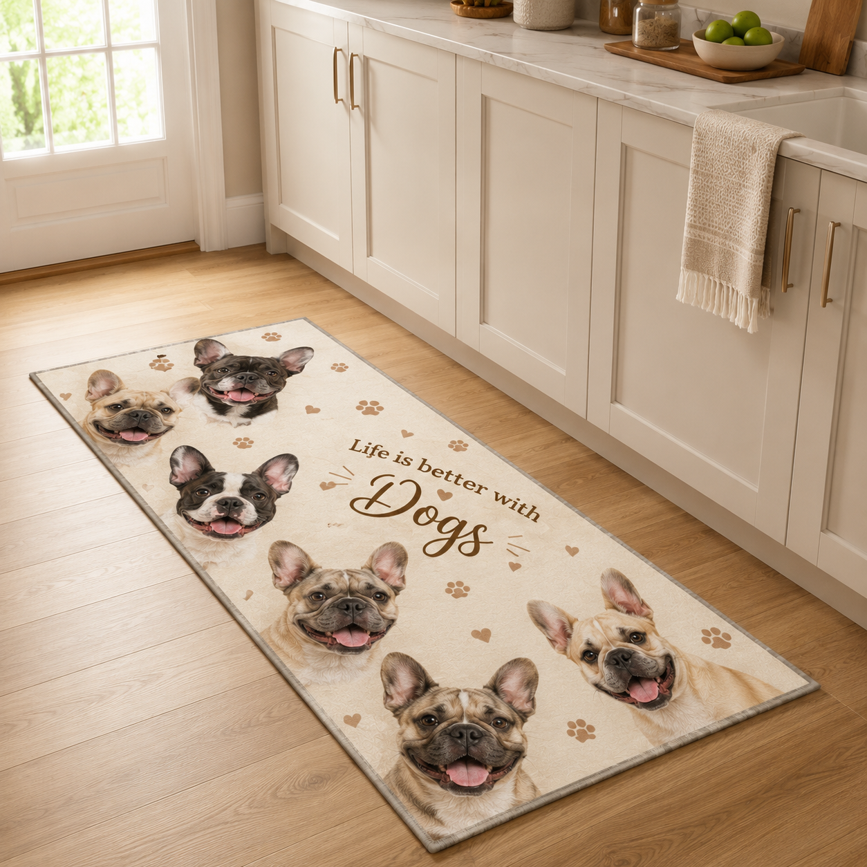 Custom Photo Life Is Better With Dogs Runner Rug | Pet Hallway Runner Carpet | Gift For Dog Lovers