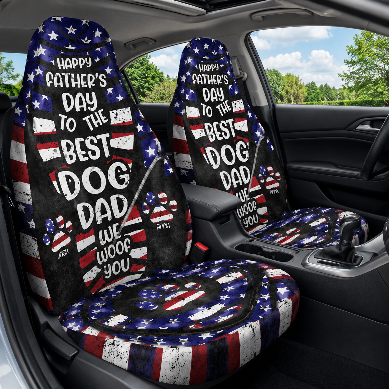 Personalized Best Dog Dad Portrait Car Seat Cover, Custom Dad Seat Protector, Gift For Dad TOM99