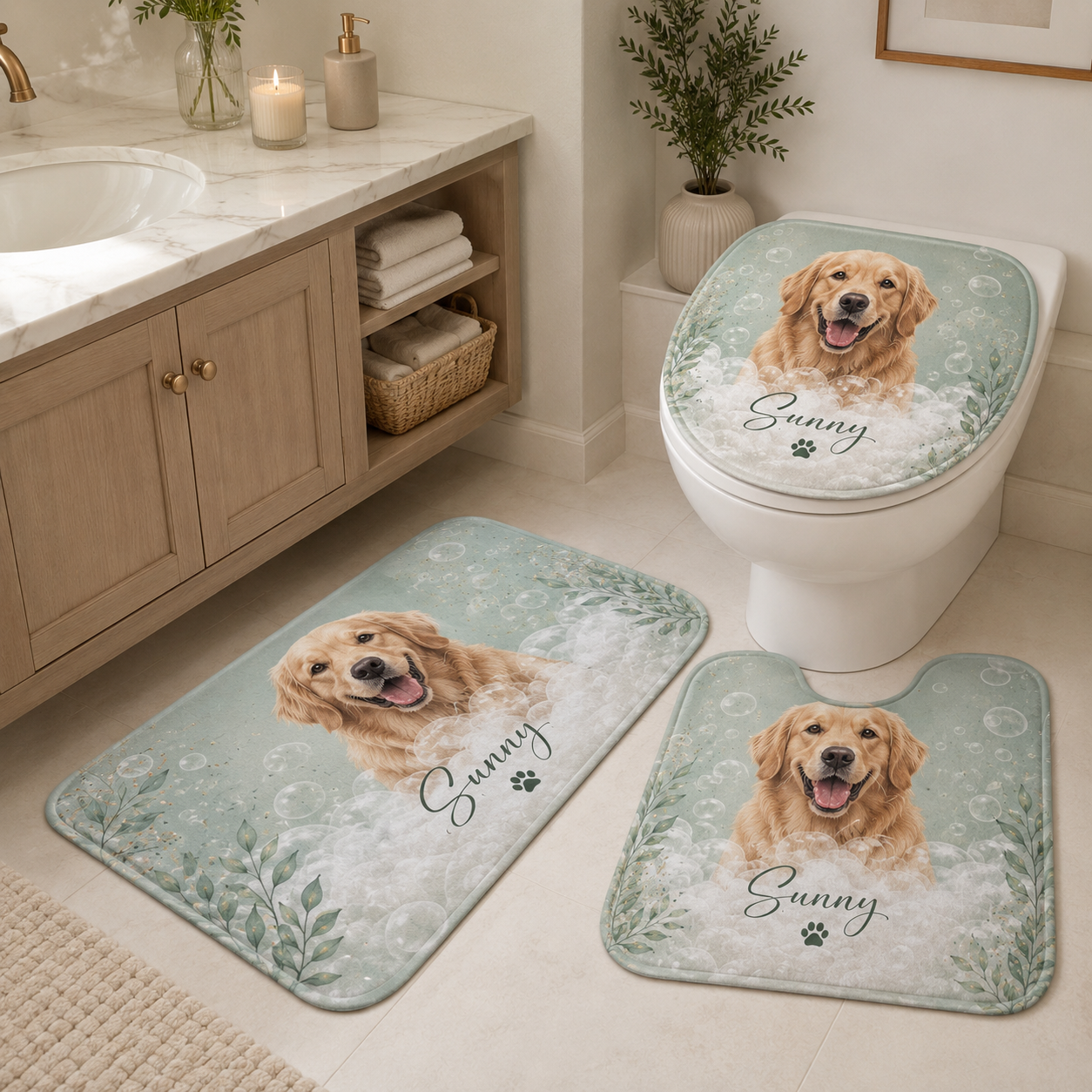 Custom Photo Dog 3pcs Bathroom Rug Set | Gift For Dog Lovers | Pet Photo Gifts