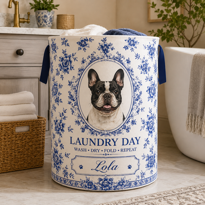 Custom Photo Dog Laundry Basket | Gift For Dog Lovers | Dog Bathroom Decor