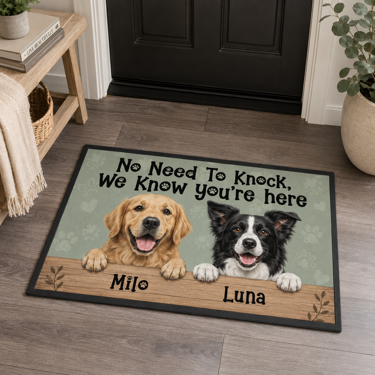 Custom Photo No Need To Knock We Know You're Here Dog Doormat | Photo Pet Doormat | Gift For Dog Lovers