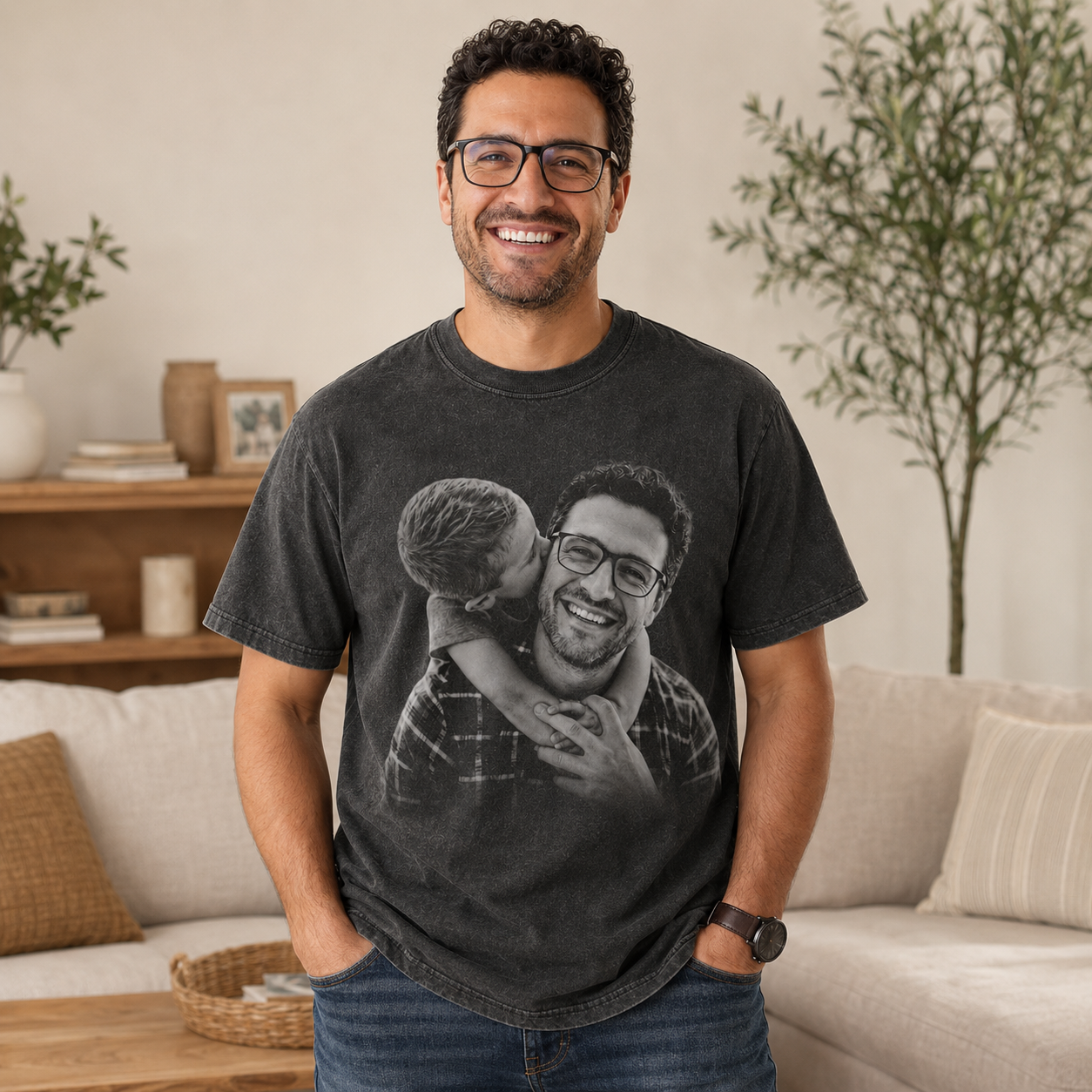 Custom Photo Dad I Love You Wash T-Shirt, Personalized Dad Gifts | Gift For Dad TOM99