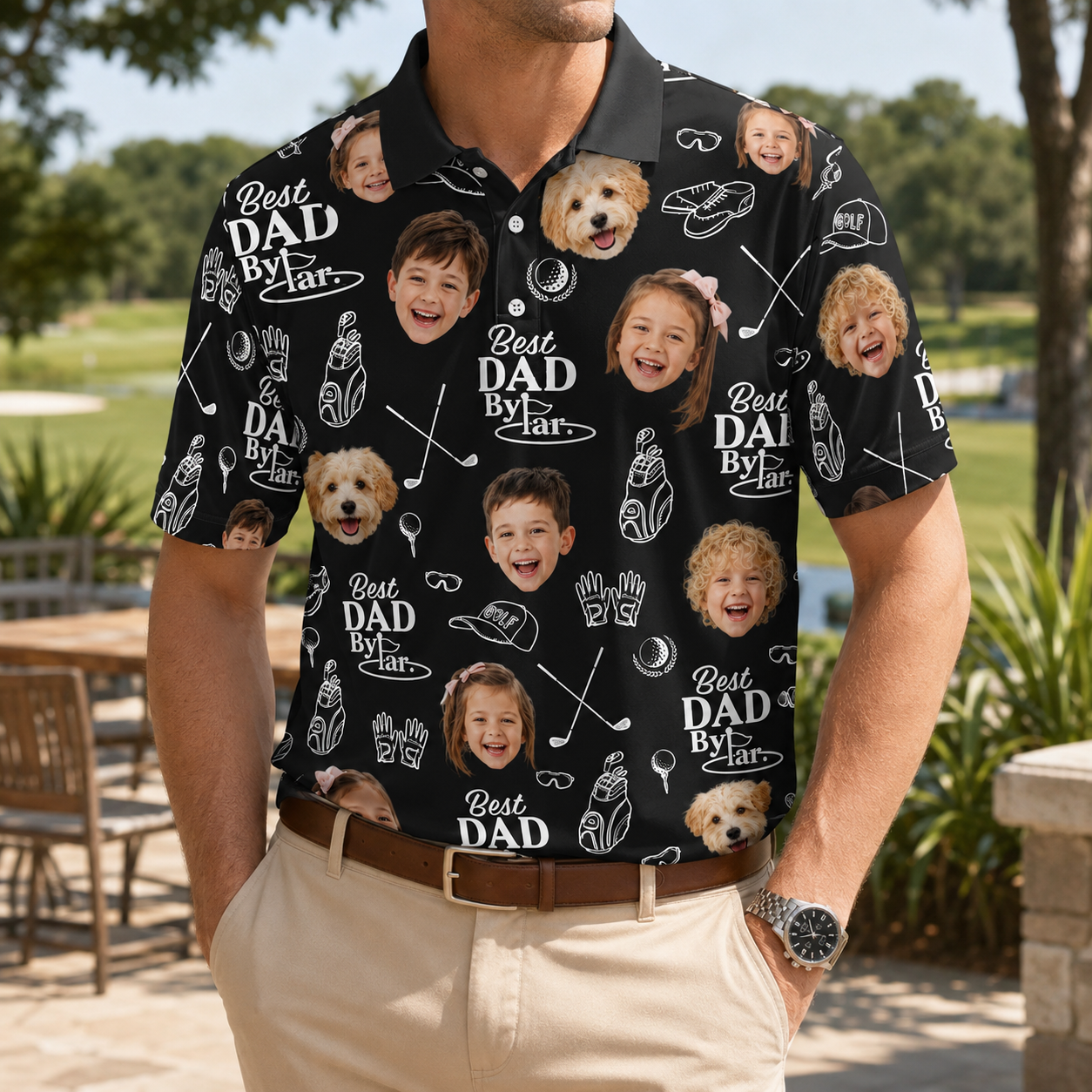 Custom Photo Dog Dad Golf Polo Shirt, Personalized Polo Shirt For Husband Dad Grandfather TOM99