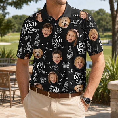 Custom Photo Dog Dad Golf Polo Shirt, Personalized Polo Shirt For Husband Dad Grandfather TOM99