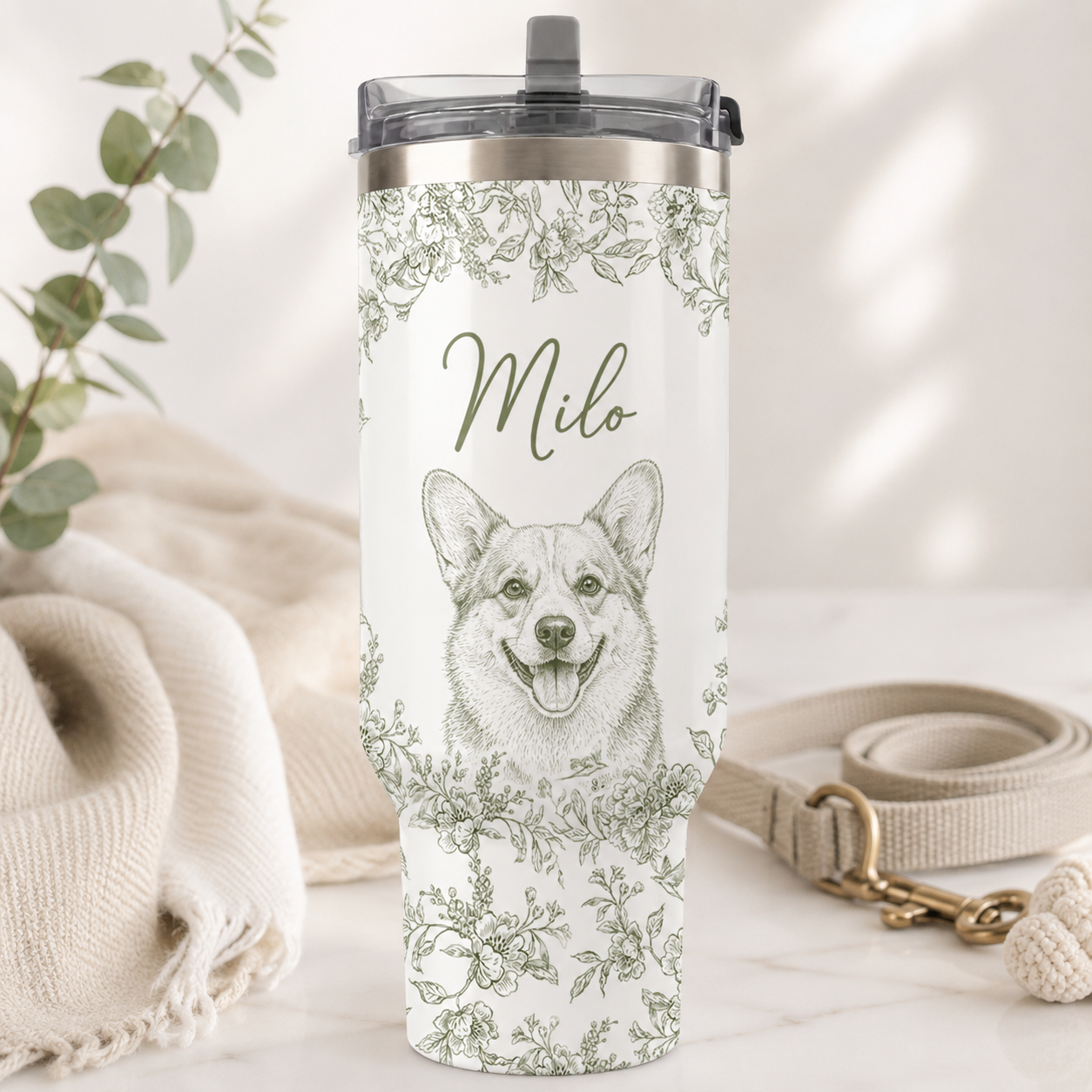Custom Photo Flower Dog 30oz Tumbler | Gift For Dog Lovers | Pet Lover Gifts TOM99