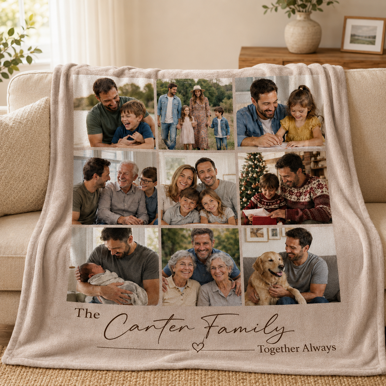 Custom Photo Dad Family Blanket, Personalized Dad Gifts | Gift For Dad TOM99