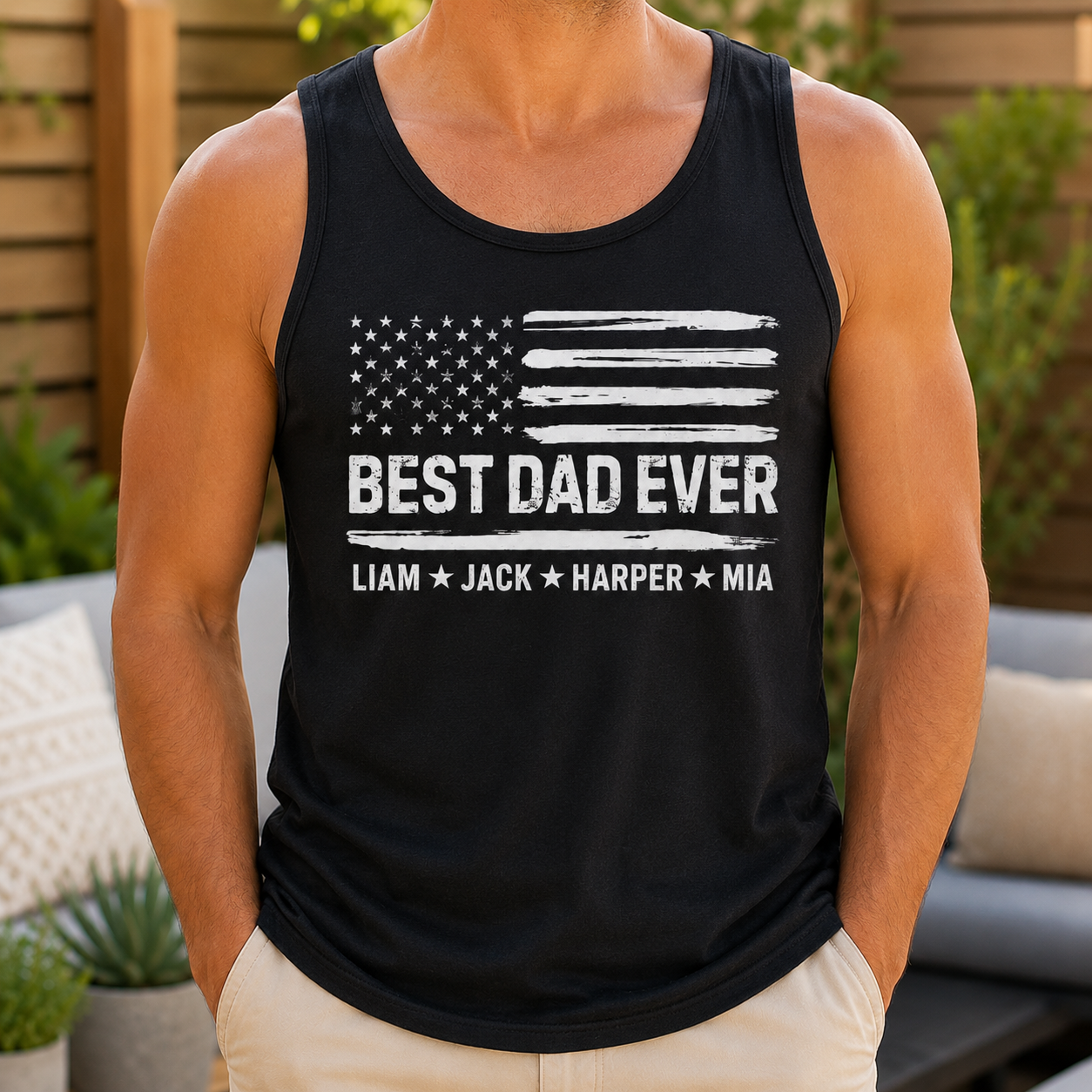 Custom Best Dad US Tank Top, Personalized Dad Gifts | Gift For Dad, Grandpa TOM99