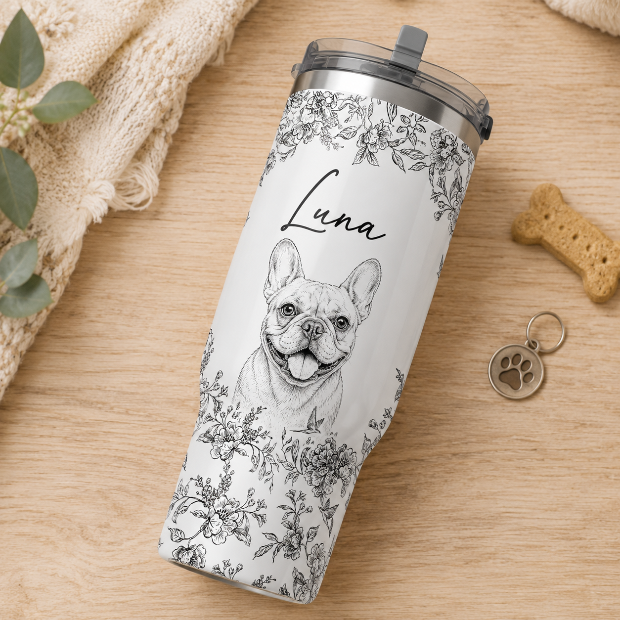 Custom Photo Flower Dog 30oz Tumbler | Gift For Dog Lovers | Pet Lover Gifts TOM99