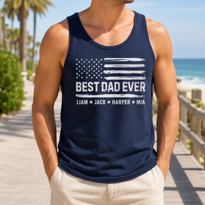Custom Best Dad US Tank Top, Personalized Dad Gifts | Gift For Dad, Grandpa TOM99