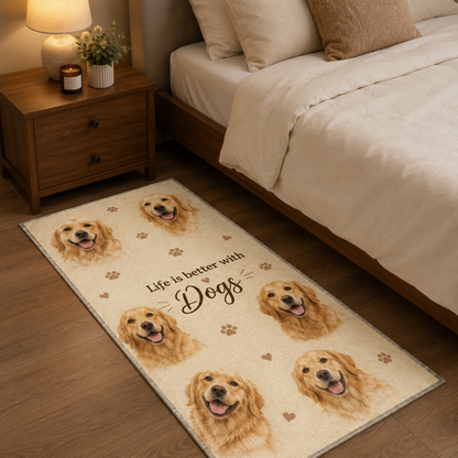 Custom Photo Life Is Better With Dogs Runner Rug | Pet Hallway Runner Carpet | Gift For Dog Lovers