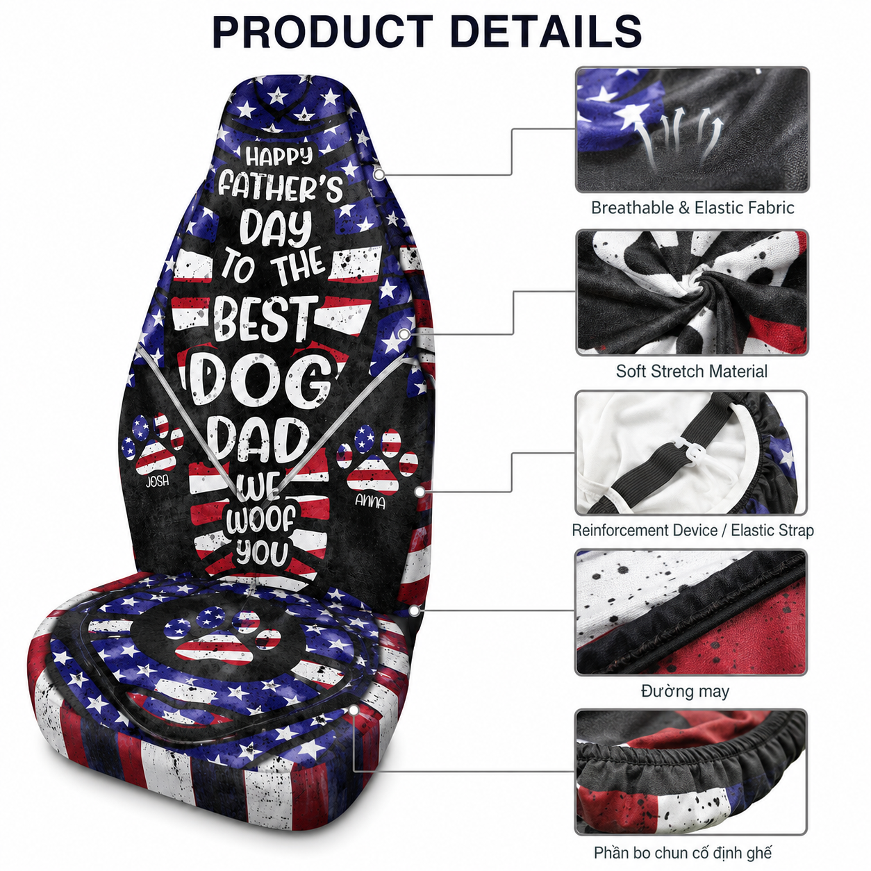 Personalized Best Dog Dad Portrait Car Seat Cover, Custom Dad Seat Protector, Gift For Dad TOM99