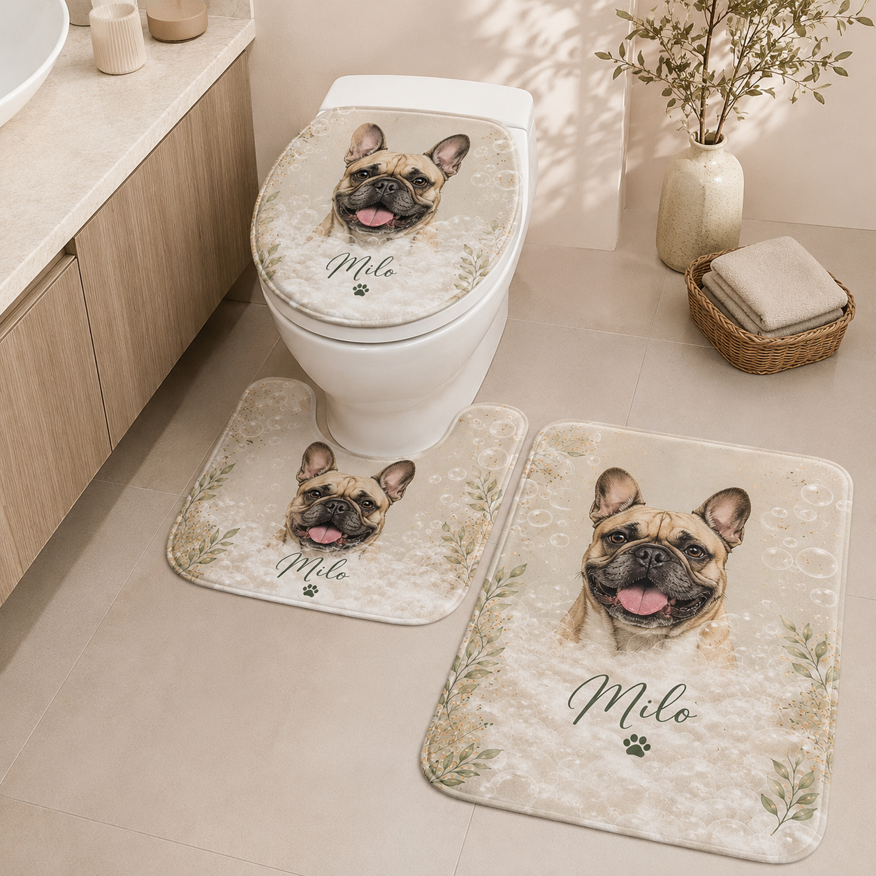 Custom Photo Dog 3pcs Bathroom Rug Set | Gift For Dog Lovers | Pet Photo Gifts