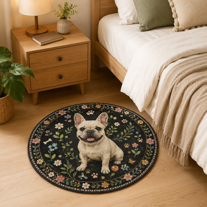 Custom Photo Dog Floral Round Carpet | Photo Pet Round Rug | Gift For Dog Lovers