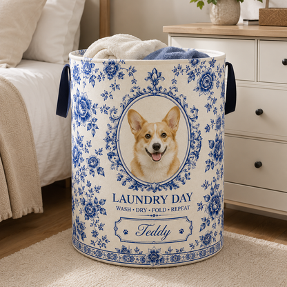 Custom Photo Dog Laundry Basket | Gift For Dog Lovers | Dog Bathroom Decor