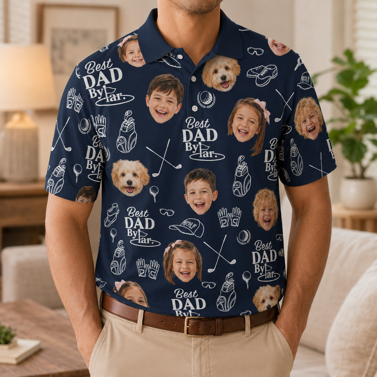 Custom Photo Dog Dad Golf Polo Shirt, Personalized Polo Shirt For Husband Dad Grandfather TOM99