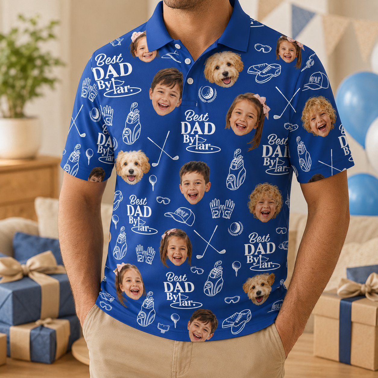 Custom Photo Dog Dad Golf Polo Shirt, Personalized Polo Shirt For Husband Dad Grandfather TOM99
