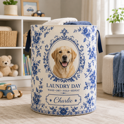 Custom Photo Dog Laundry Basket | Gift For Dog Lovers | Dog Bathroom Decor