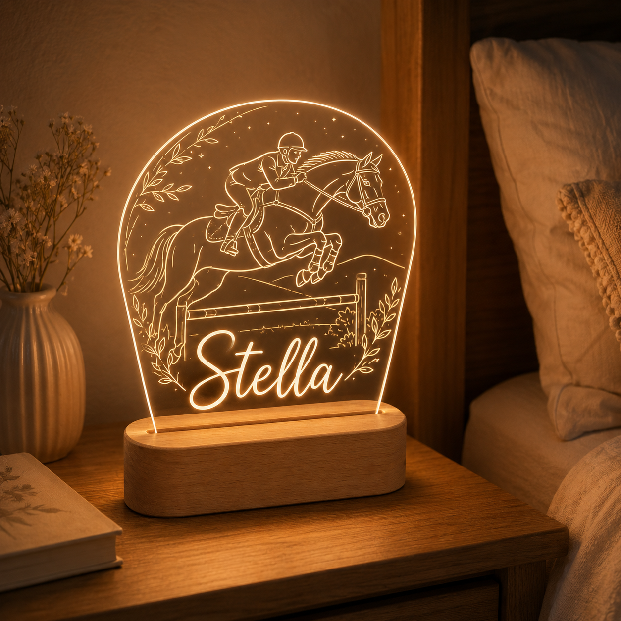 Custom Photo True Horse Wooden Led Light | Personalized Horse Photo Wooden Led Light | Gift For Horse Lovers TOM99