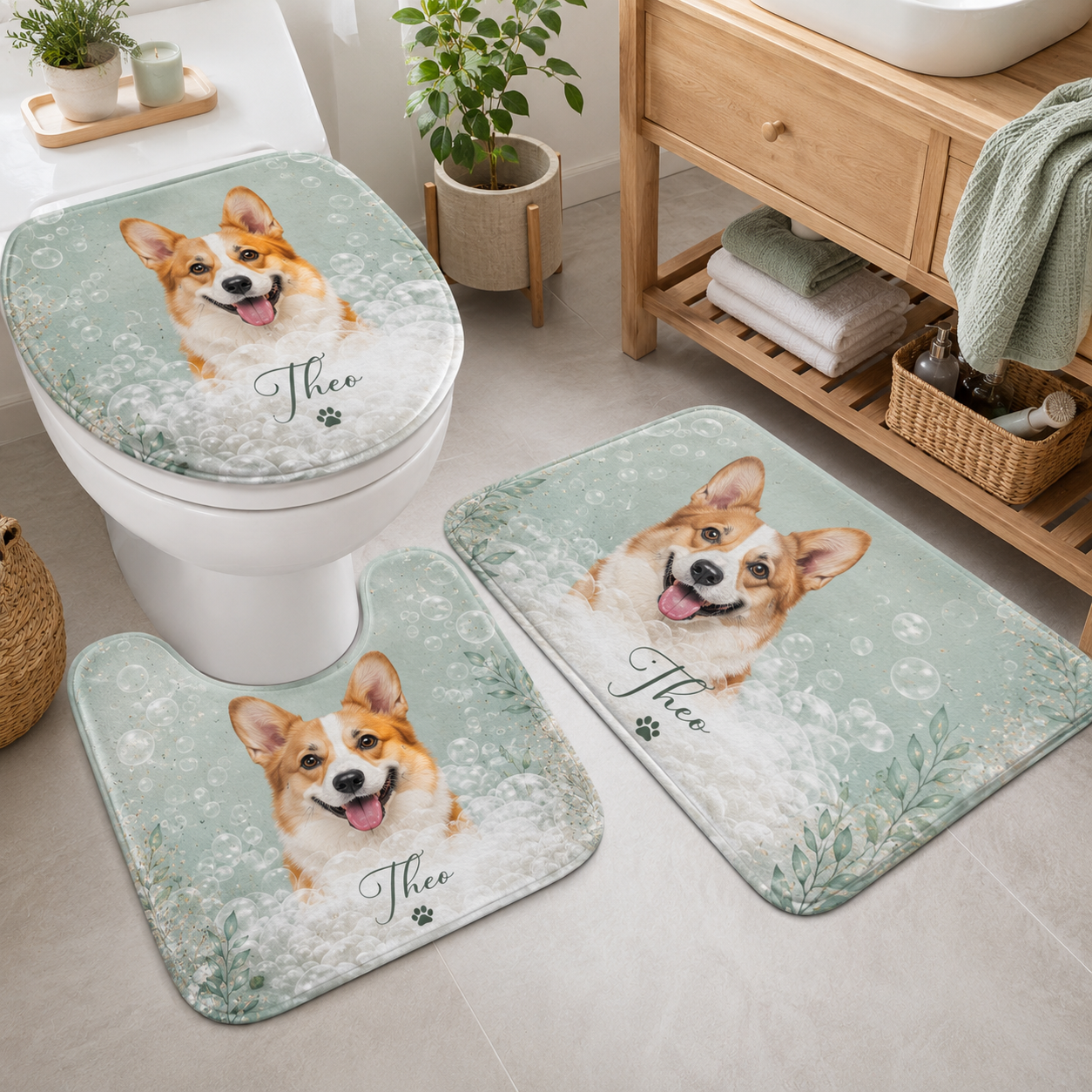 Custom Photo Dog 3pcs Bathroom Rug Set | Gift For Dog Lovers | Pet Photo Gifts