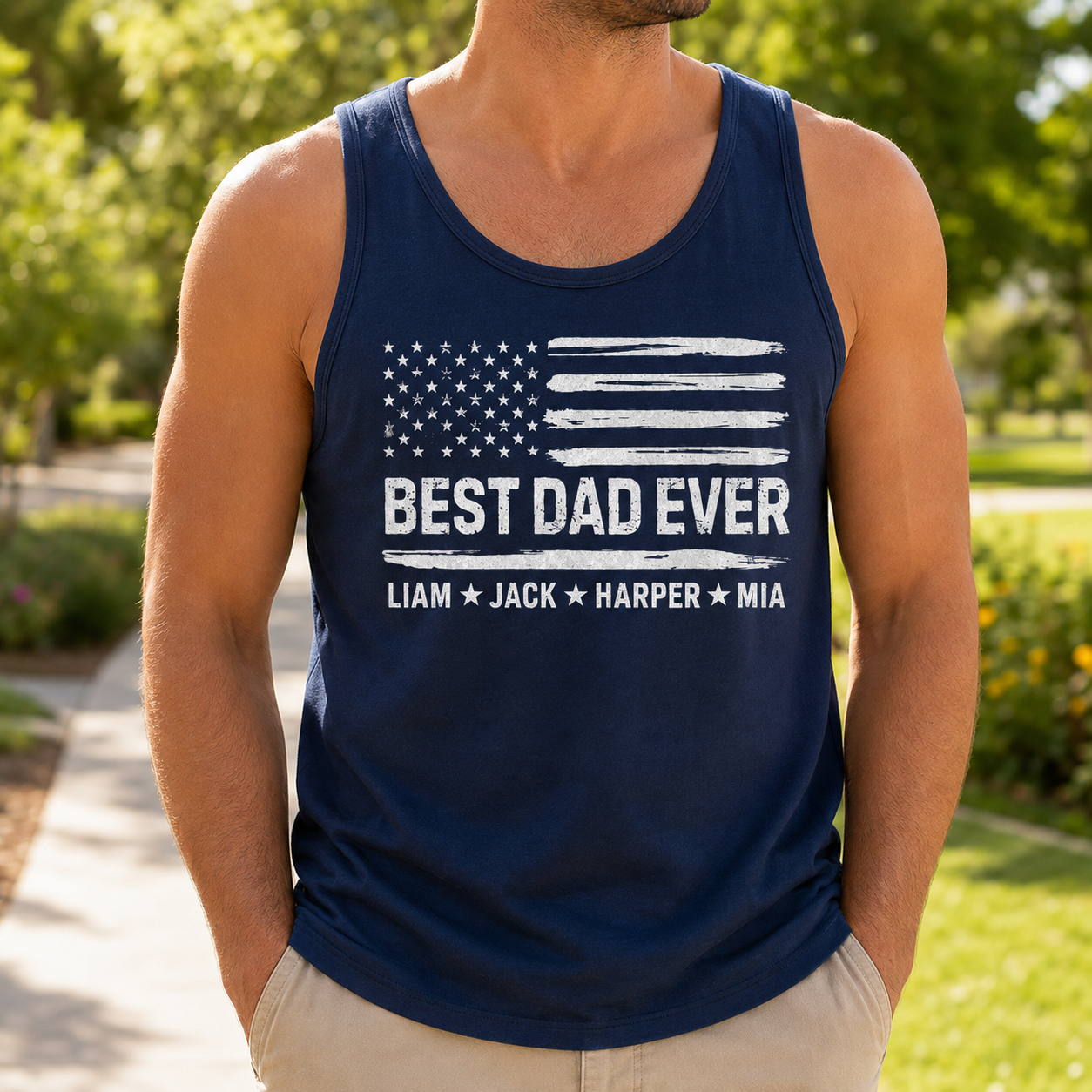 Custom Best Dad US Tank Top, Personalized Dad Gifts | Gift For Dad, Grandpa TOM99