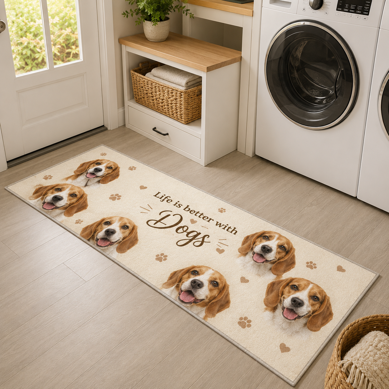 Custom Photo Life Is Better With Dogs Runner Rug | Pet Hallway Runner Carpet | Gift For Dog Lovers