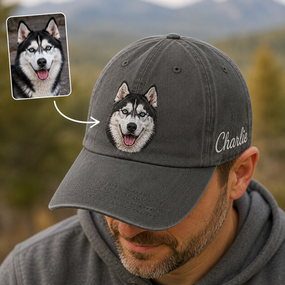 Custom Dog Face Embroidered Hat, Personalized Dog Name Cap, Pet Lover Gift THUC99