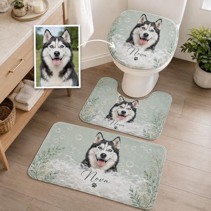 Custom Photo Dog 3pcs Bathroom Rug Set | Gift For Dog Lovers | Pet Photo Gifts