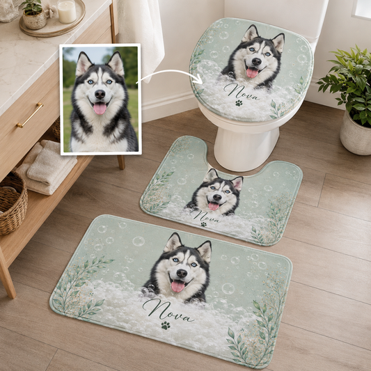 Custom Photo Dog 3pcs Bathroom Rug Set | Gift For Dog Lovers | Pet Photo Gifts