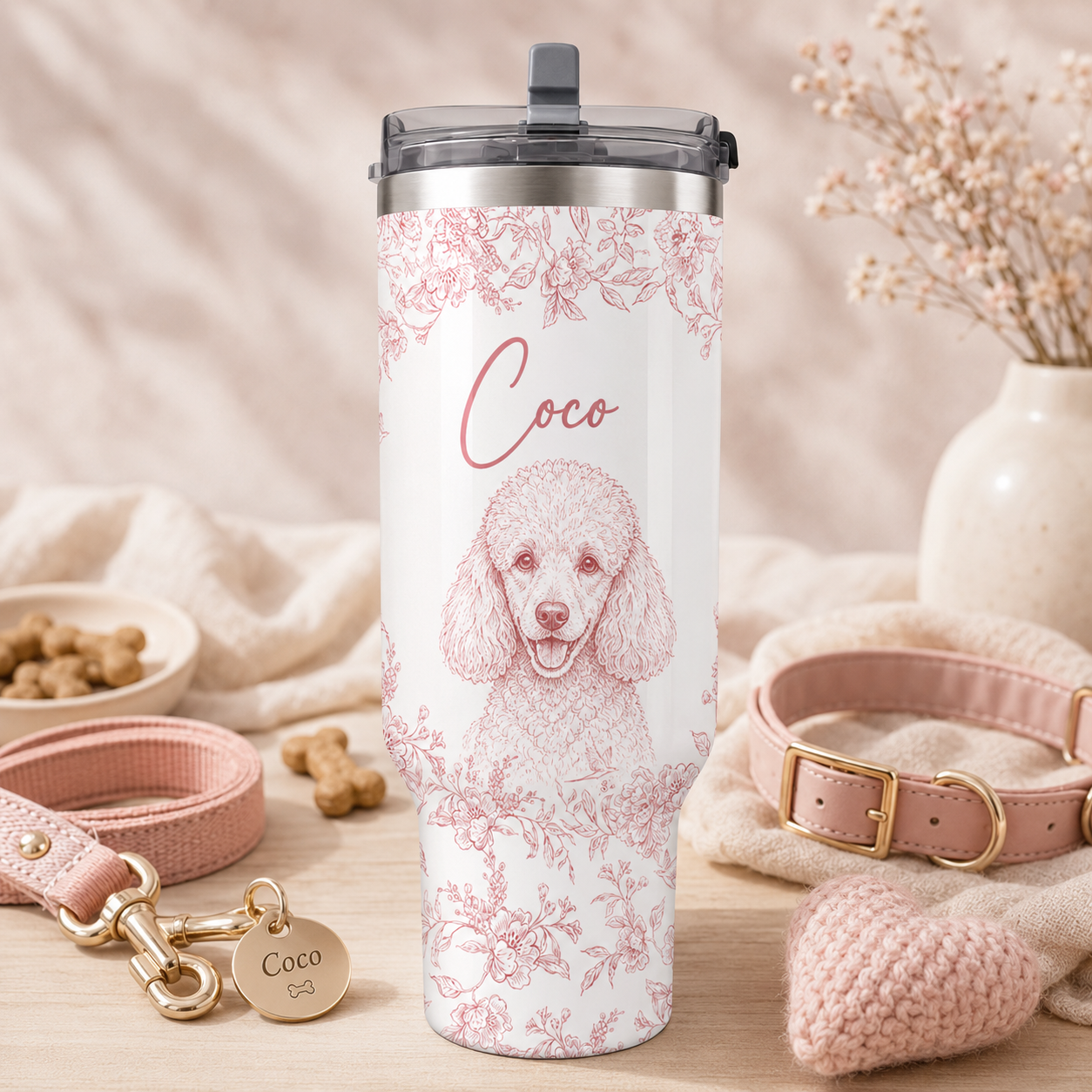 Custom Photo Flower Dog 30oz Tumbler | Gift For Dog Lovers | Pet Lover Gifts TOM99