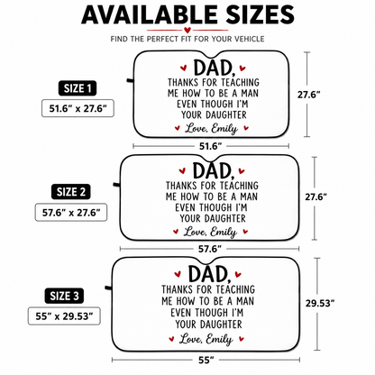 Personalized Thanks Dad Car Windshield Sun Shade, Custom Car Sun Shade for Dad, Gift For Dad TOM99