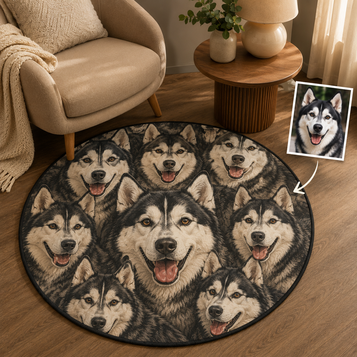 Custom Photo Dog Art Round Carpet | Photo Pet Round Rug | Gift For Dog Lovers