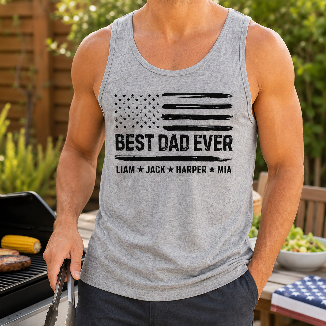 Custom Best Dad US Tank Top, Personalized Dad Gifts | Gift For Dad, Grandpa TOM99