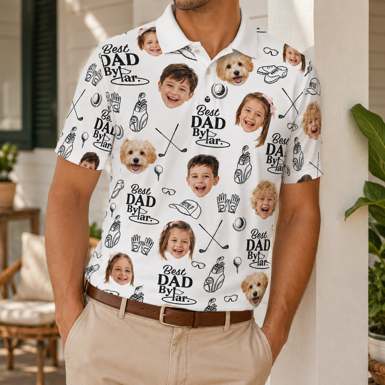 Custom Photo Dog Dad Golf Polo Shirt, Personalized Polo Shirt For Husband Dad Grandfather TOM99