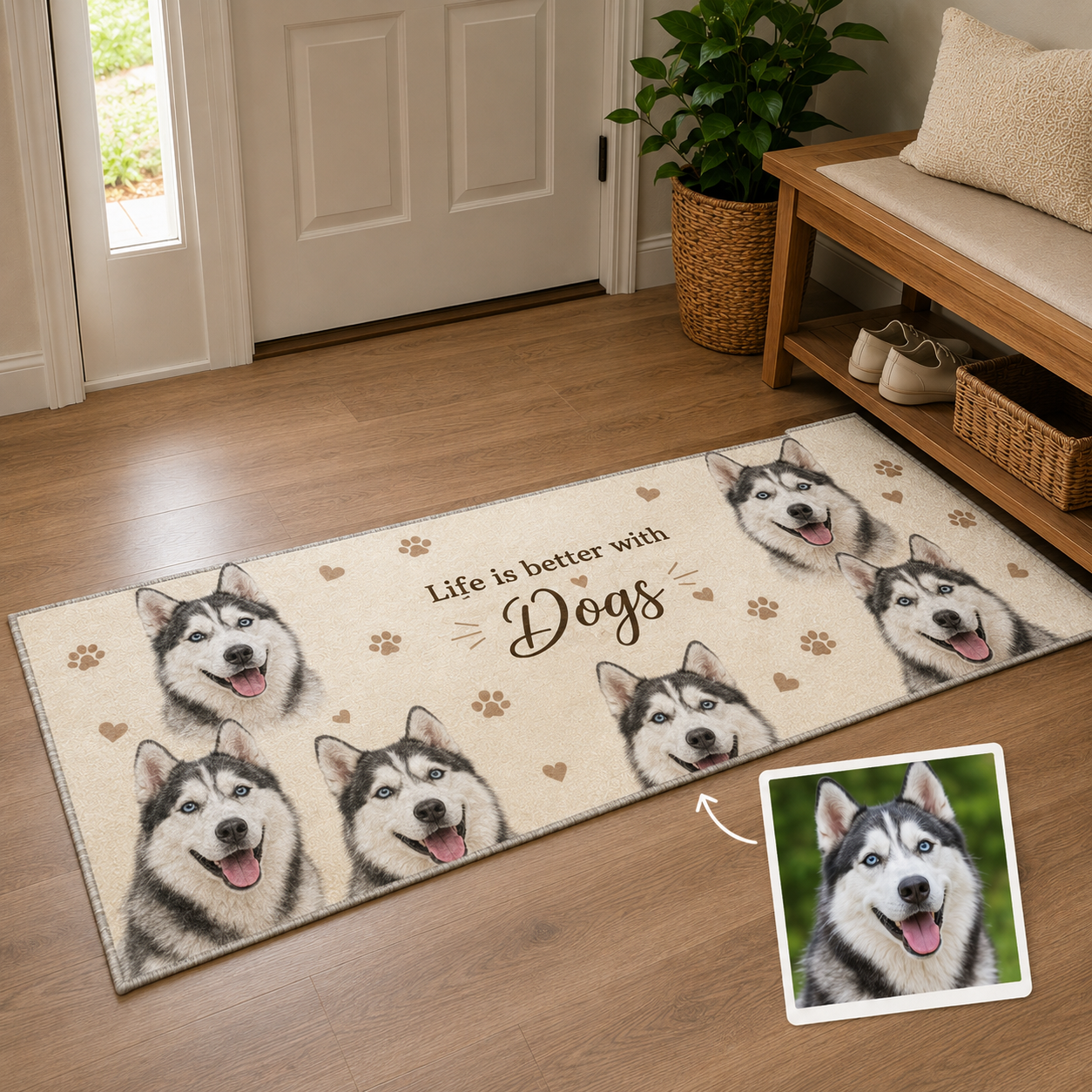Custom Photo Life Is Better With Dogs Runner Rug | Pet Hallway Runner Carpet | Gift For Dog Lovers