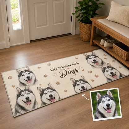 Custom Photo Life Is Better With Dogs Runner Rug | Pet Hallway Runner Carpet | Gift For Dog Lovers