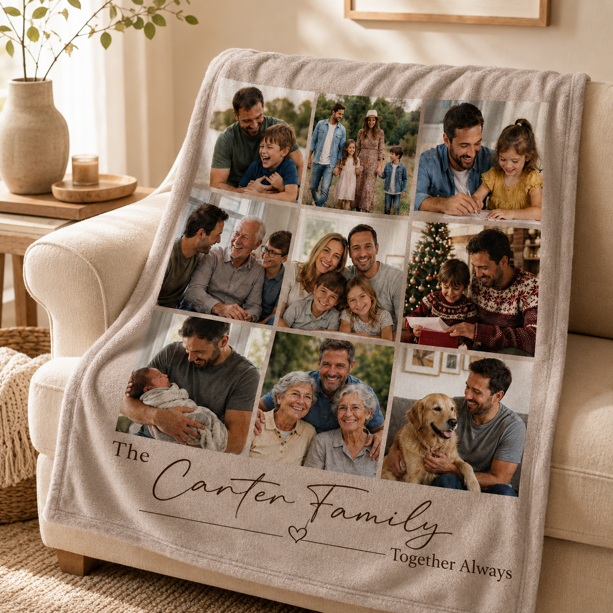 Custom Photo Dad Family Blanket, Personalized Dad Gifts | Gift For Dad TOM99