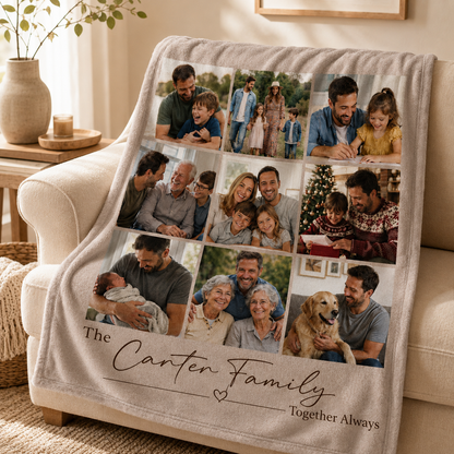 Custom Photo Dad Family Blanket, Personalized Dad Gifts | Gift For Dad TOM99