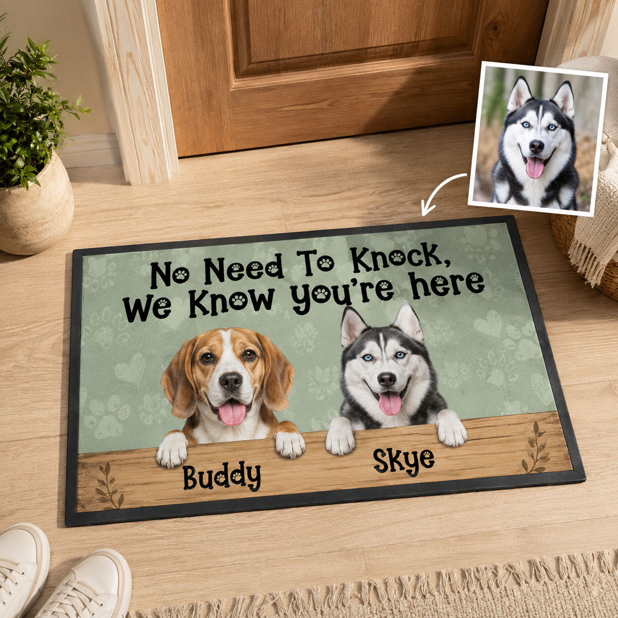 Custom Photo No Need To Knock We Know You're Here Dog Doormat | Photo Pet Doormat | Gift For Dog Lovers