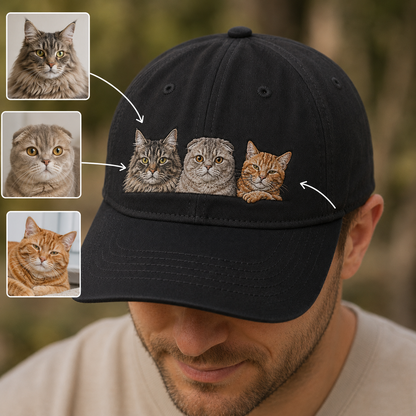 Custom Photo Cat Embroidered Hat | Gift For Cat Lovers Pa99