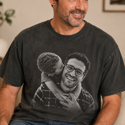 Custom Photo Dad I Love You Wash T-Shirt, Personalized Dad Gifts | Gift For Dad TOM99
