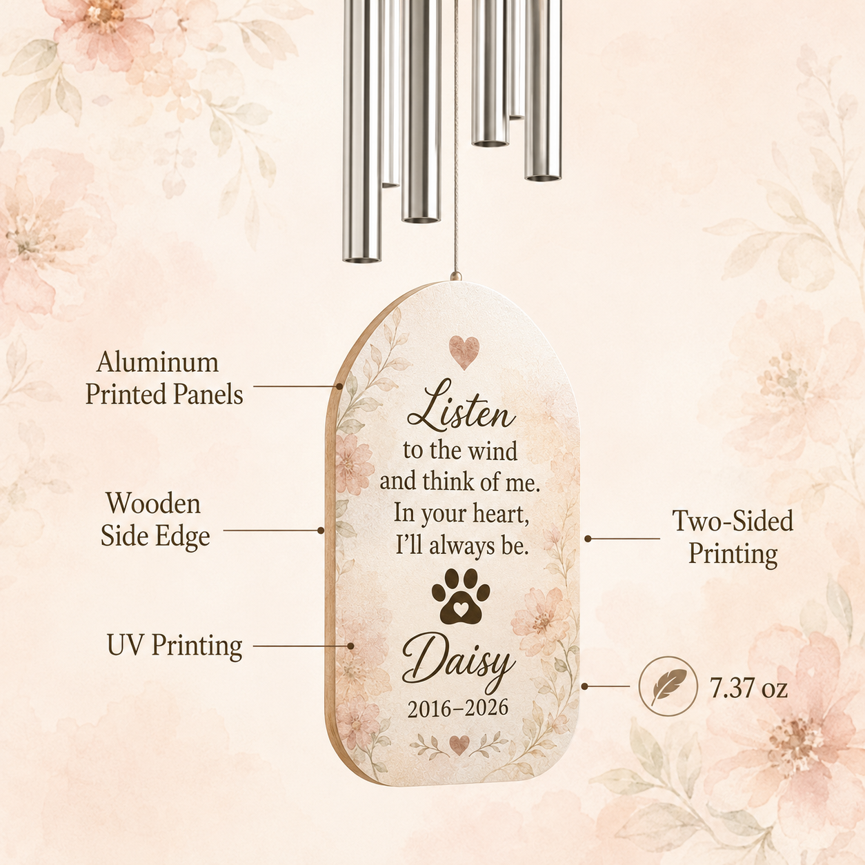 Custom Photo Dog Memory Listen To The Wind Chime | Personalized Dog Lovers Gifts | Gift For Dog Lovers TOM99