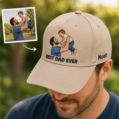 Custom Photo Dad Embroidered Hat, Personalized Cap, Custom Portrait Dad Hat, Father’s Day Gift THUC99