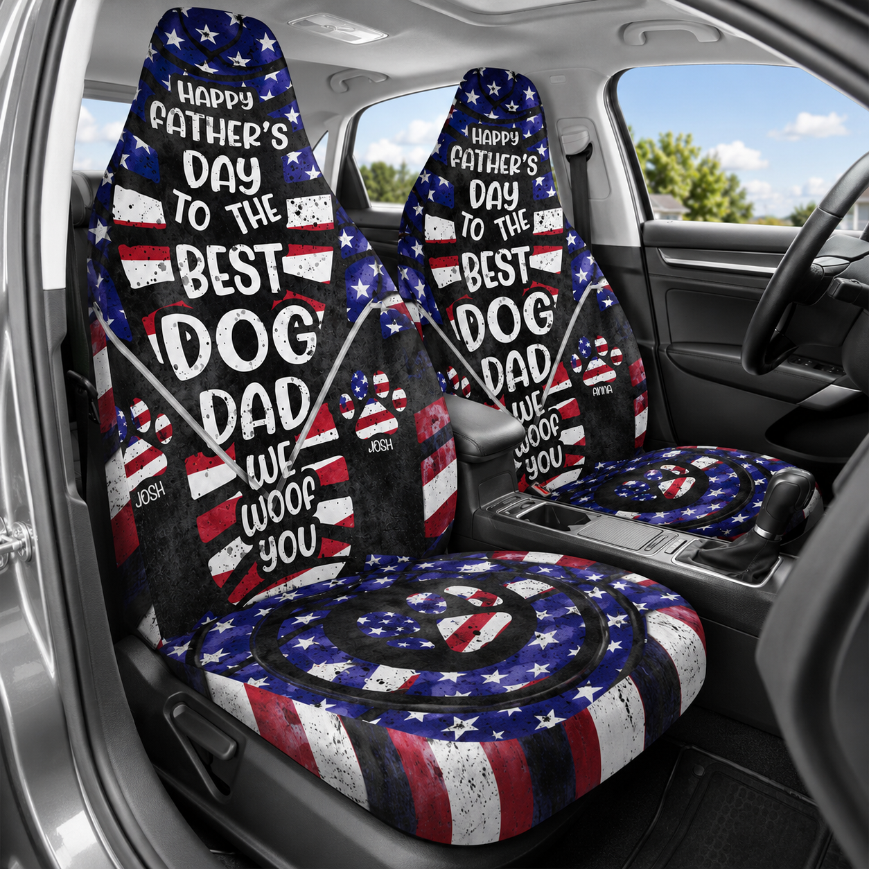 Personalized Best Dog Dad Portrait Car Seat Cover, Custom Dad Seat Protector, Gift For Dad TOM99