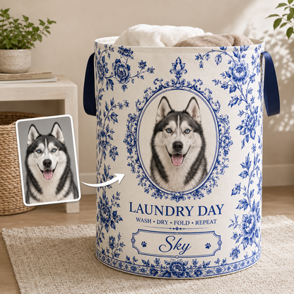 Custom Photo Dog Laundry Basket | Gift For Dog Lovers | Dog Bathroom Decor