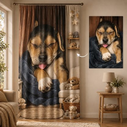 Custom Photo Dog Sleeping Window Curtain | Gift For Dog Lover