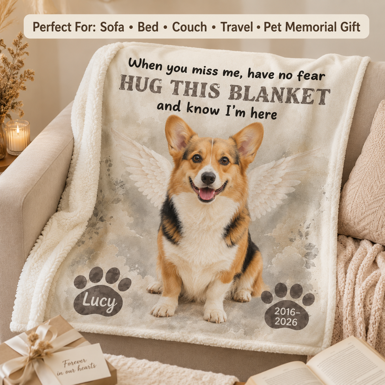 Custom Photo I'm Here Dog Memorial Blanket | Personalized Dog Lovers Gifts | Gift For Dog Lovers TOM99