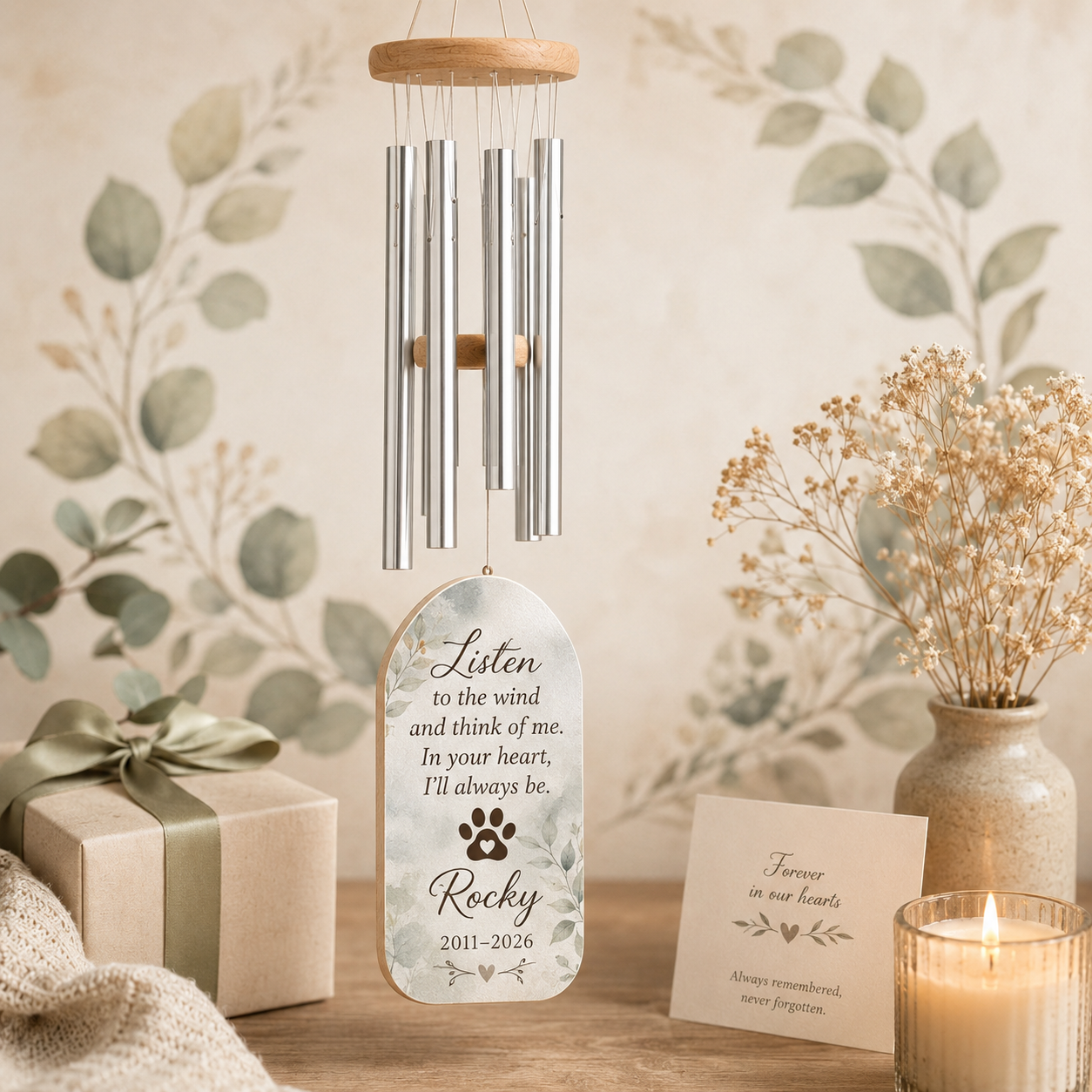 Custom Photo Dog Memory Listen To The Wind Chime | Personalized Dog Lovers Gifts | Gift For Dog Lovers TOM99